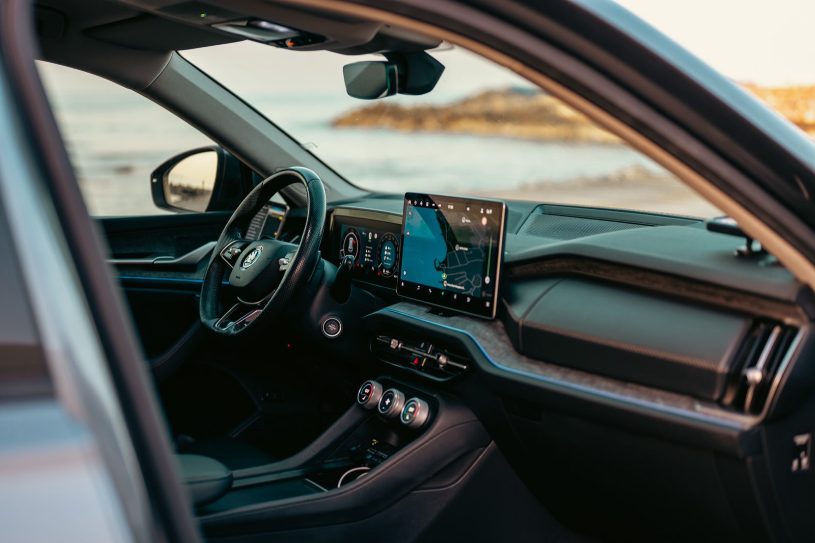 LP Taxi modern interior with touchscreen navigation and leather steering wheel